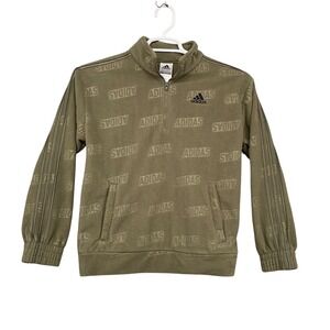 Adidas Boys Fleece Pullover Jacket Size‎ M Olive Green Quarter Zip Sweatshirt